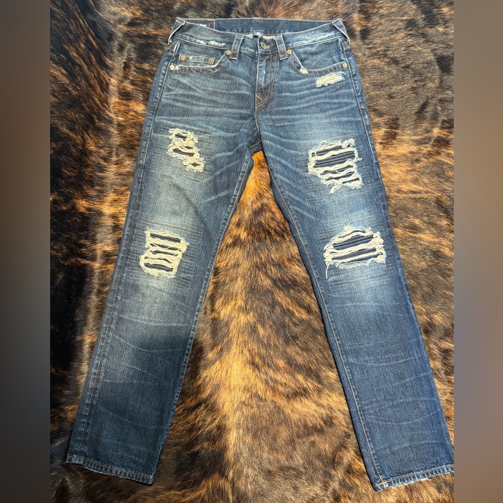 True Religion Men's Ripped Dark Blue Jeans